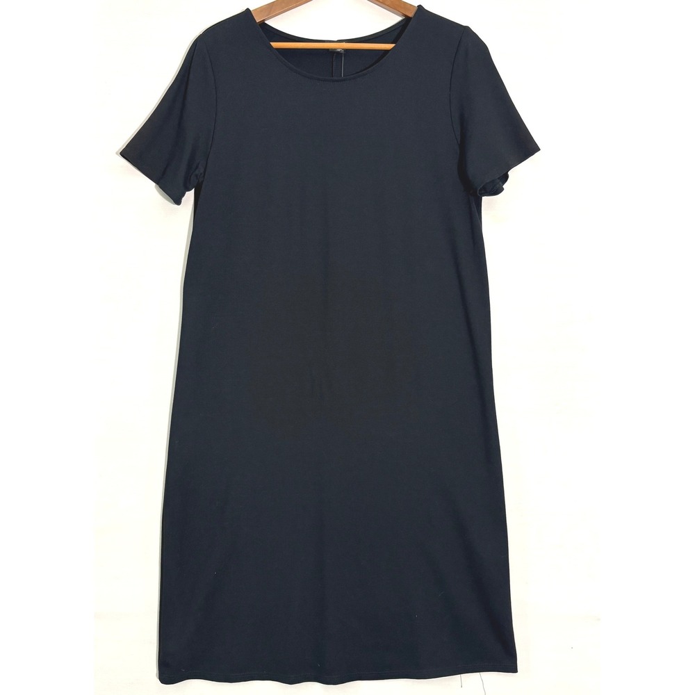Ann Taylor Factory Black Shift Dress Womens MP Petite Short Sleeve 25391596 NWT